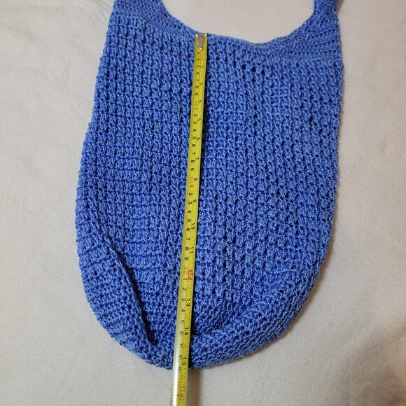 Crocheted‎ Market Bag Mesh Tote Knit Blue Coquette Cottage Casual Traditional - Picture 14 of 14